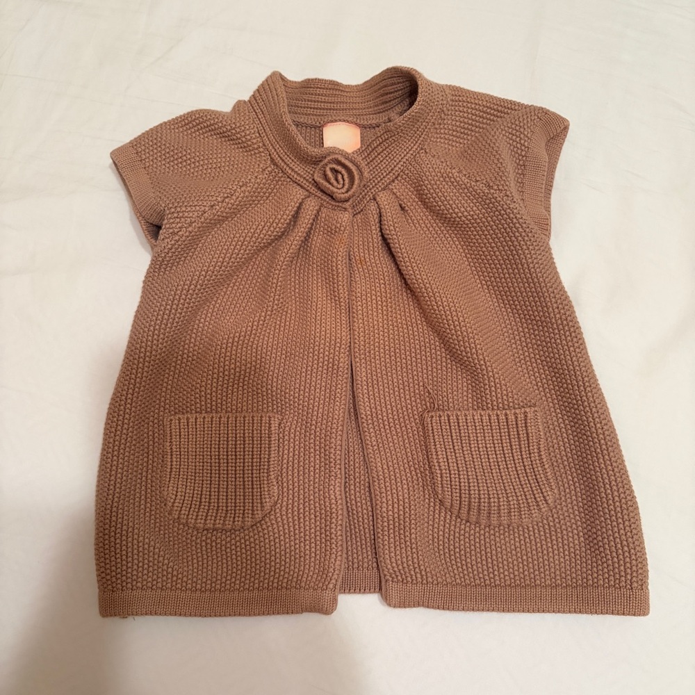 Bloomb Girl Sleeveless Sweater size 6 Cotton Knit floral Button cropped cardigan